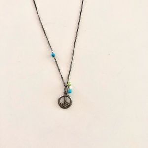 Silver Pave Peace Sign Necklace